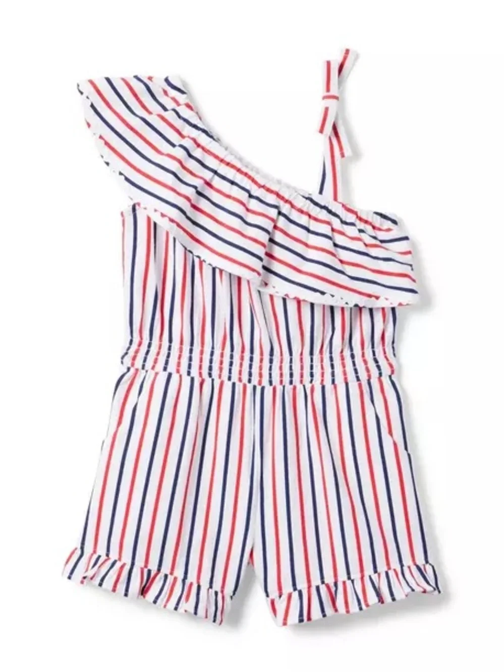 Janie & Jack Red White & Blue Striped Ruffle Romper, Size 8